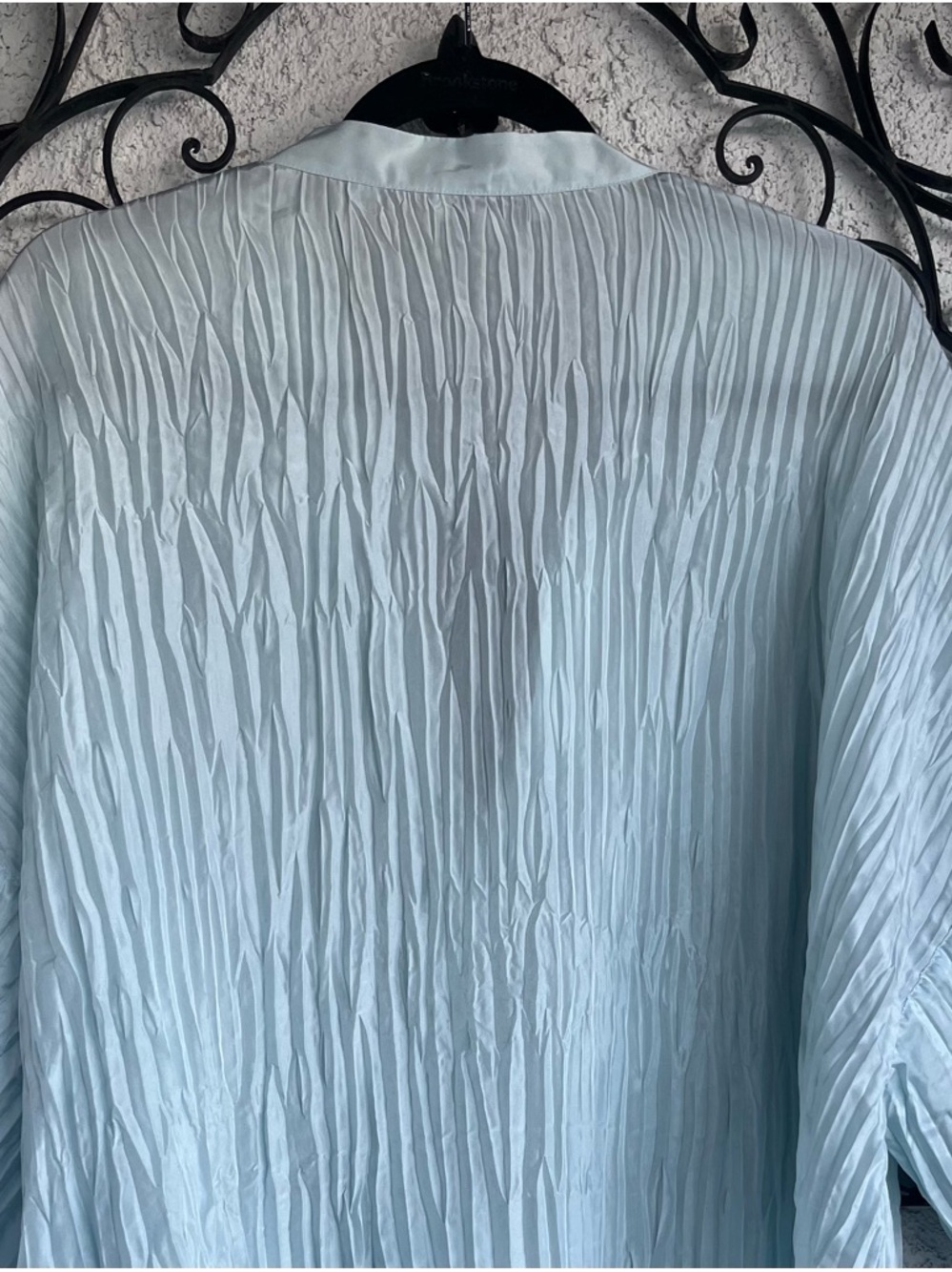 Vince Silk Sky Blue Pleated Split-Neck Textured Blouse - Picture 8 of 10